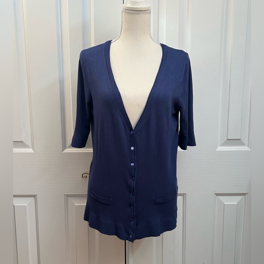 JACOB Dark Blue Women's Short Sleeves Cardigan, Size XL, with Small Defect